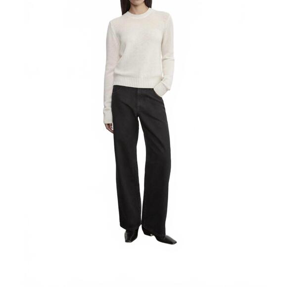 NEW ENZA COSTA cashmere easy long sleeve crew top in chalk